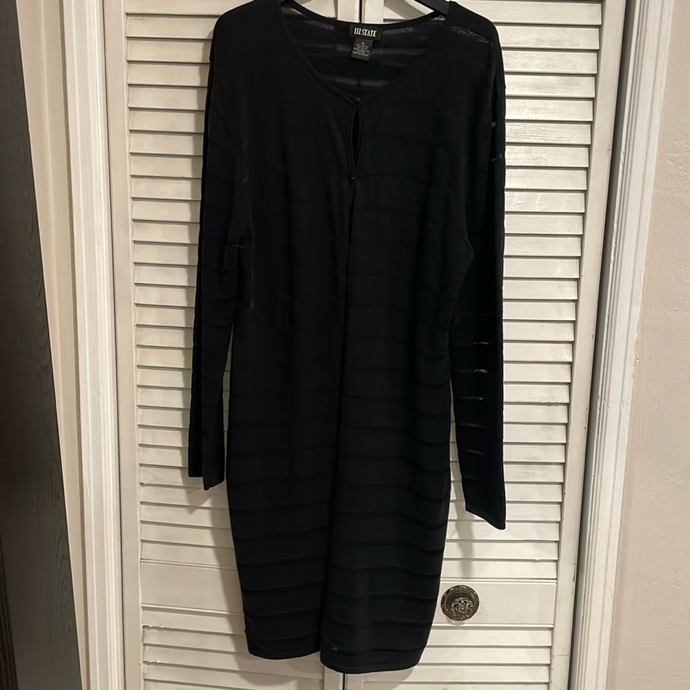 111 STATE Black Cotton Ribbed Button Down Midi Cardigan w/buttons, Size Medium